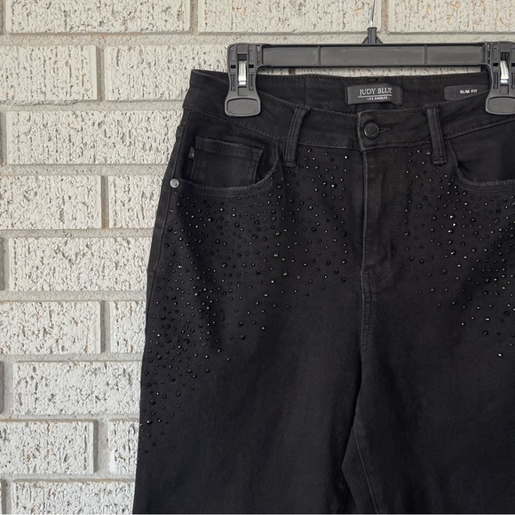 Judy Blue High Waisted Rhinestone Embellished Slim Fit Jeans in Black Size 29 - Picture 6 of 12